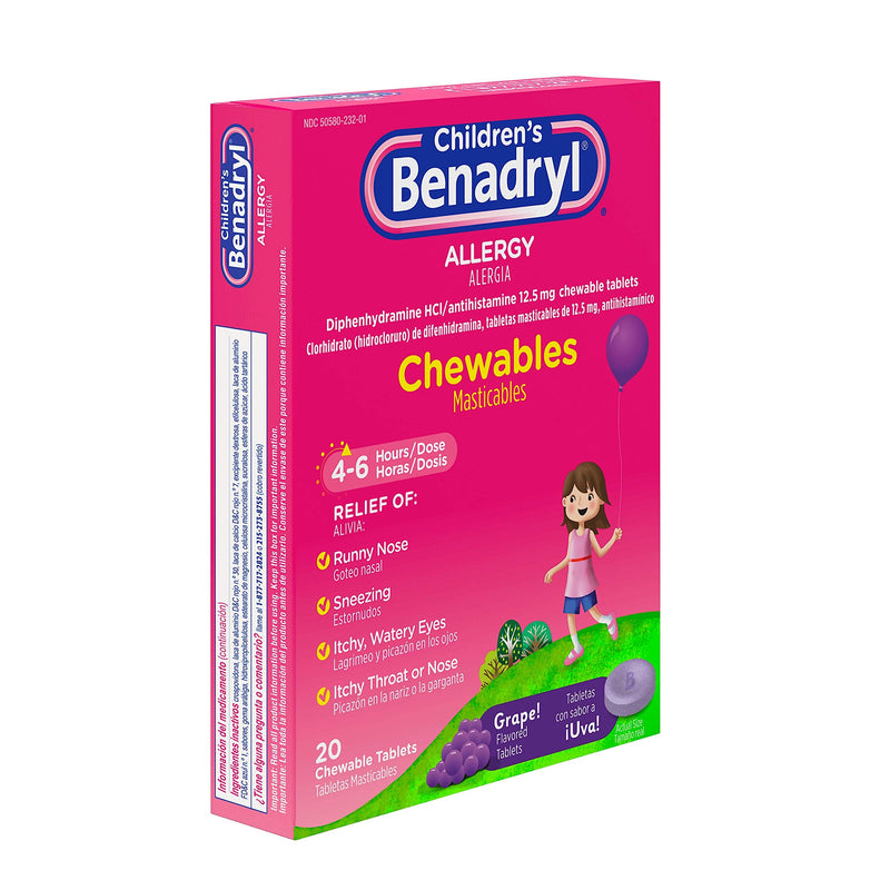 [Australia] - Benadryl Children's Allergy Chewable Tablets Grape Flavored - 20 ct, Pack of 2 