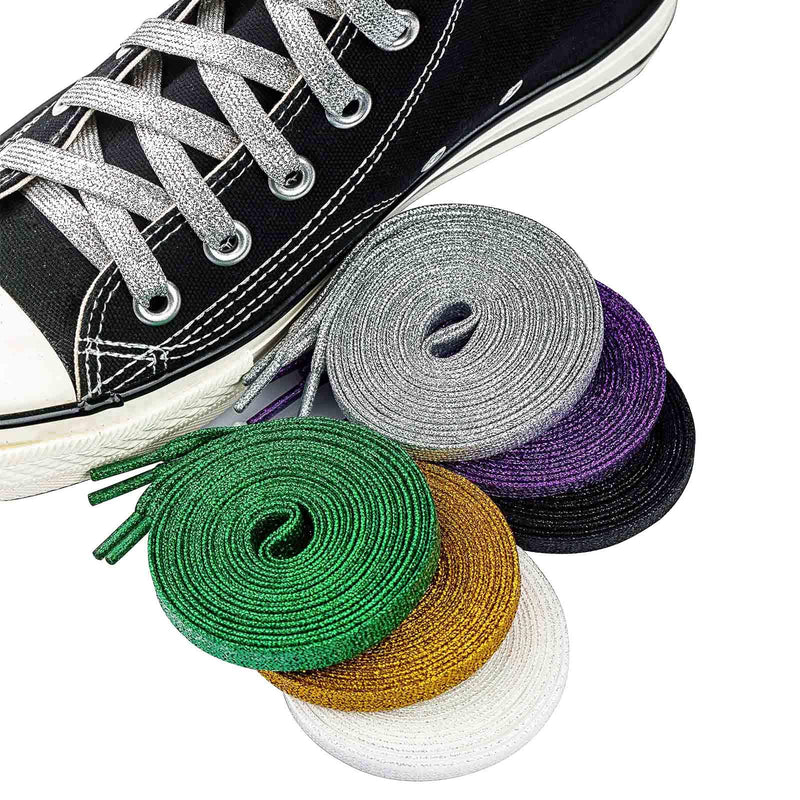 [Australia] - Booyckiy [6 Pairs] Glitter Shoe Laces for Sneakers, 47" Flat Shiny Metallic Shoelaces for Canvas Athletic Shoes 