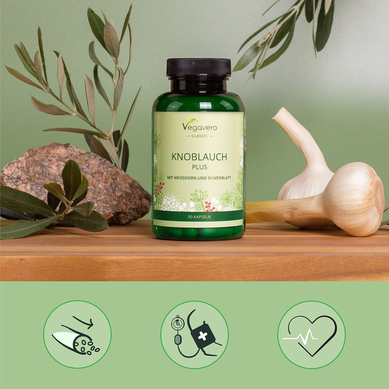 [Australia] - Hawthorn and Garlic Complex Capsules Vegavero� | NO Additives | High Strength, Garlic, Olive Leaf and Hawthorn Extracts Supplement | Lab-Tested & Non-GMO | 90 Capsules | Vegan 