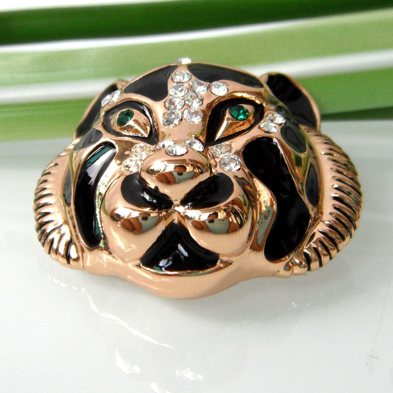 [Australia] - Navachi 18k Gold Plated Clear Crystal Black Enamel Tiger Head Brooch Pin Golden 