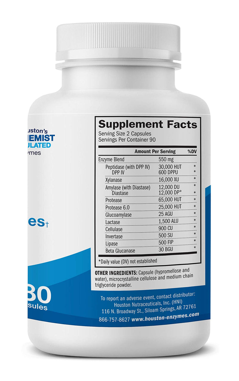 [Australia] - Houston Enzymes – TriEnza – 180 Capsules (90 Doses) – Broad-Spectrum Enzymes for Digestive Intolerances – Supports Digestion of Gluten, Casein, Soy, Proteins, Carbohydrates, Sugars, Fats & Polyphenols 180 Count (Pack of 1) 