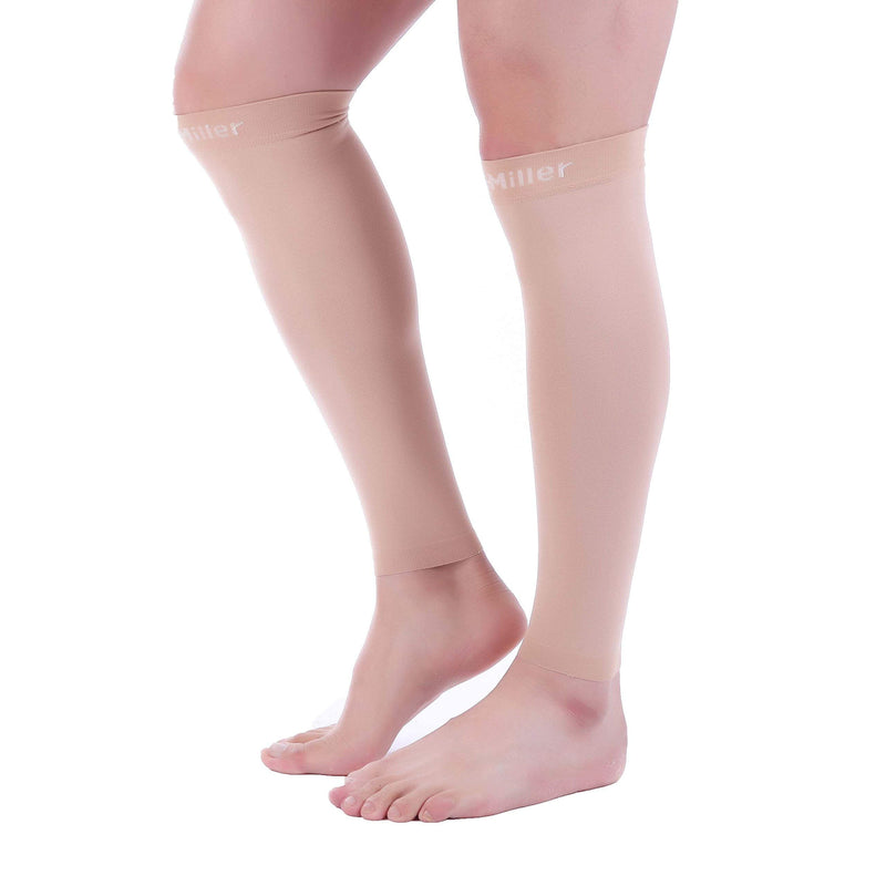 [Australia] - Doc Miller Calf Compression Sleeve Men - 30-40 mmHg, Medical Grade Calf Sleeves for Men and Women Supports Shin Splints, and Varicose Veins Recovery - 1 Pair Medium Size - Beige Calf Sleeve 