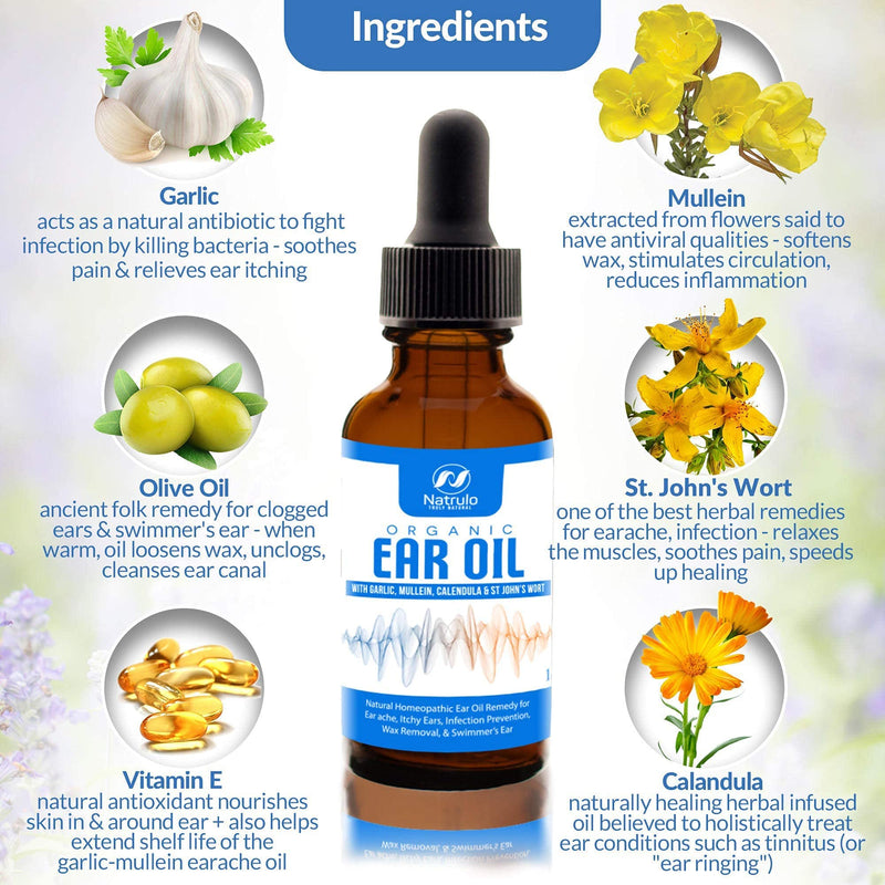 [Australia] - Organic Ear Oil for Ear Infections - Natural Eardrops for Infection Prevention, Swimmer's Ear & Wax Removal - Kids, Adults, Baby, & Dog Earache Remedy - Mullein, Garlic, Calendula Made in USA 