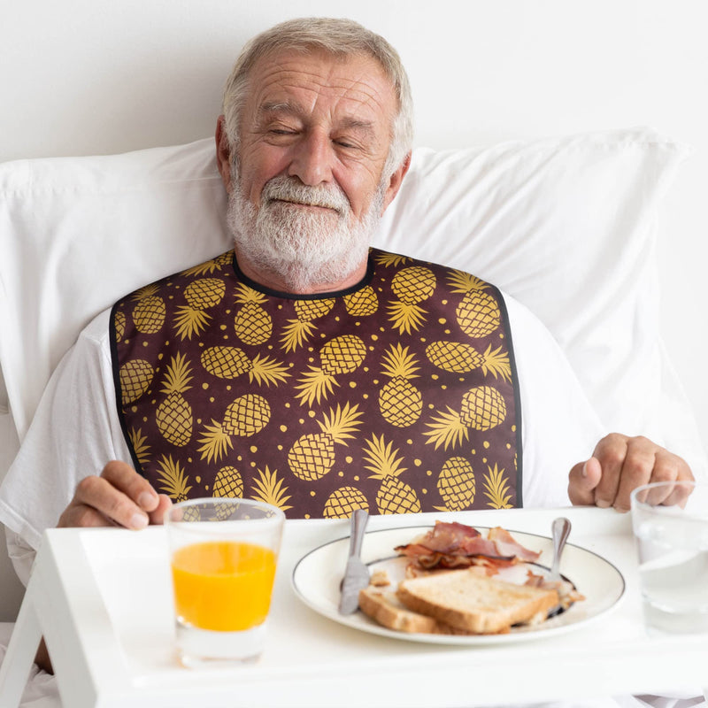 [Australia] - Adult Bibs for Eating: Reusable Adult Size Bib for Men and Women - Washable Clothing Protector with Crumb Catcher Pocket - Pineapple Express Edition 