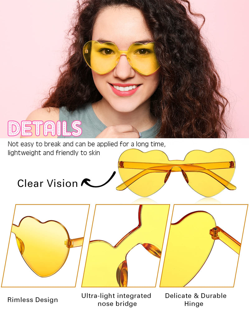 [Australia] - 20 Pairs Heart Shaped Rimless Sunglasses Transparent Candy Color Frameless Glasses Trendy Eyewear, 10 Colors 