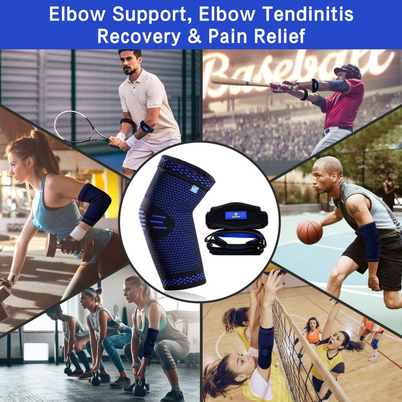 [Australia] - ABYON Elbow Compression Sleeve (1pcs)+Tennis Elbow Brace (2pcs),Elbow Support Gear for Sports or Daily Use to Reduce Joint Pain and Treat Tendonitis | Tennis Elbow | Golfer's Elbow | Arthritis Medium Blue 