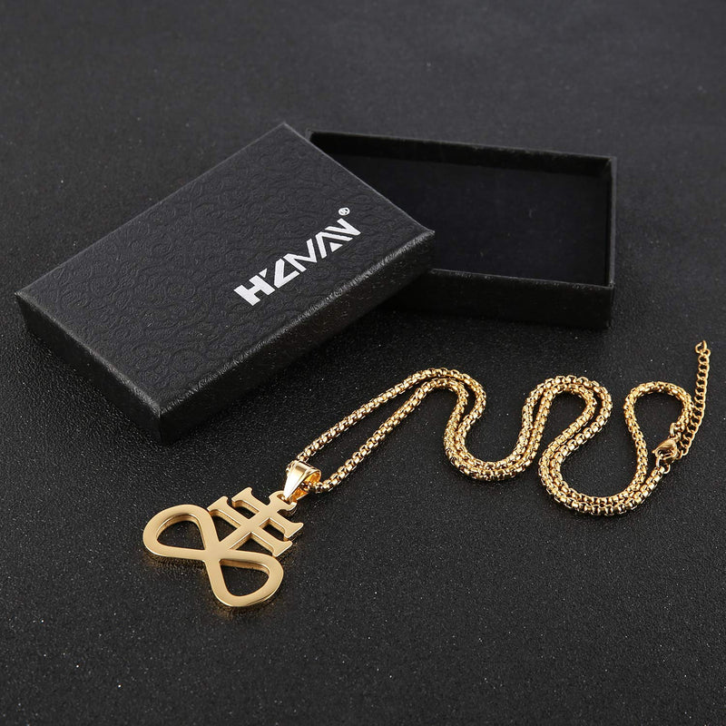 [Australia] - HZMAN Unisex Stainless Steel Church of Satan Satanic Leviathan Cross Pendant Necklace,Religions Jewelry Gold 