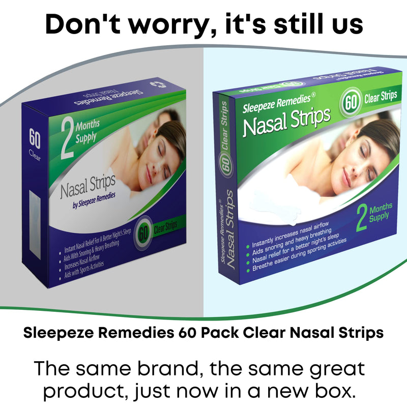 [Australia] - Sleepeze Remedies x60 Nasal Strips Clear Large, Nose Strips to Stop Snoring, Snore Strip to Help You Breathe Through Your Nose, Snore Stopper, Anti Snoring Breathing aids for Sleep (x60 New) 60 Count (Pack of 1) 
