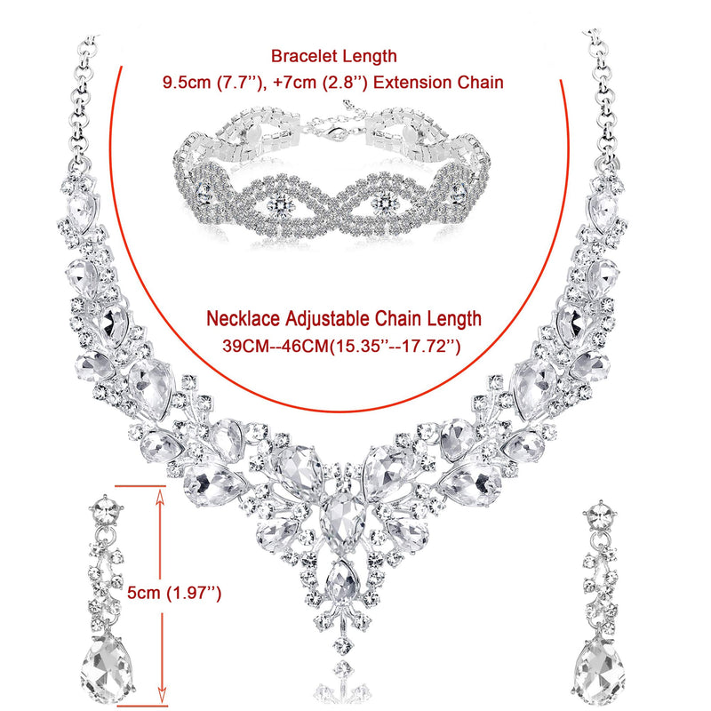 [Australia] - NA Clear Rhinestone Bridal Jewelry Sets for Women Crystal Necklace Earrings Bracelet Set Silver-Tone Wedding Bridal Bridesmaid Gifts fit with Wedding Dress A:3pcs-Silver Tone Necklace + Earrings + Bracelet set 