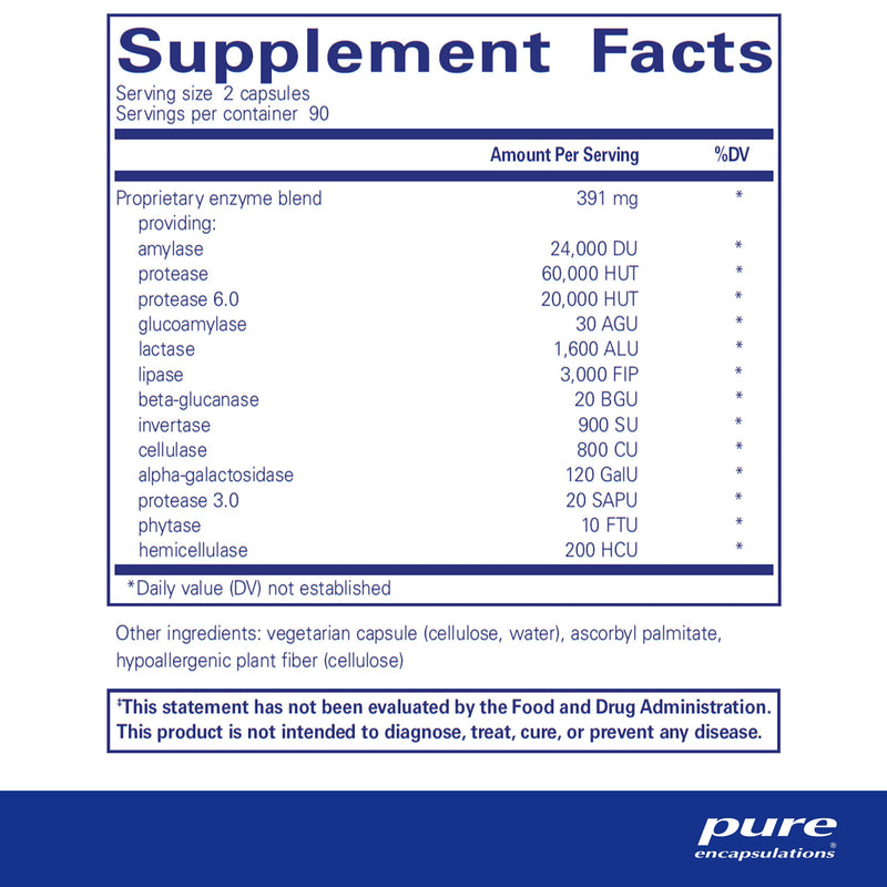 [Australia] - Pure Encapsulations Digestive Enzymes Ultra | Supplement to Aid in Breaking Down Fats, Proteins, and Carbohydrates for Digestion* | 180 Capsules 180 Count (Pack of 1) 