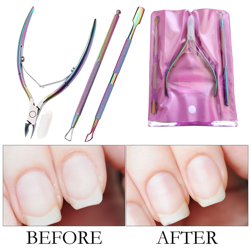 [Australia] - P2P Nails Cuticle Trimmer Set - Professional Pedicure and Manicure Tools - For Fingernail and Toenails - Stainless Steel Cuticle Nipper, Dual End Pusher, and Nail Polish Scraper 
