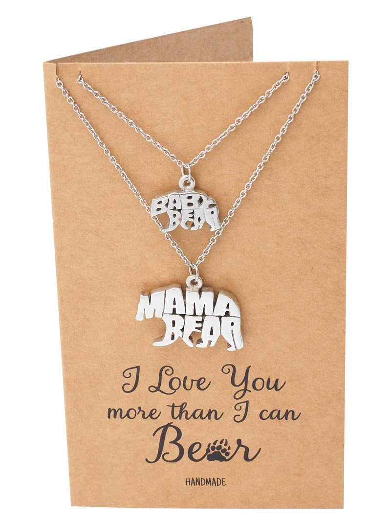 [Australia] - Quan Jewelry Handmade Baby and Mama Bear Pendant Necklaces with Greeting Card, Mother Daughter Gifts, Mother's Day Gift, Silver Tone 