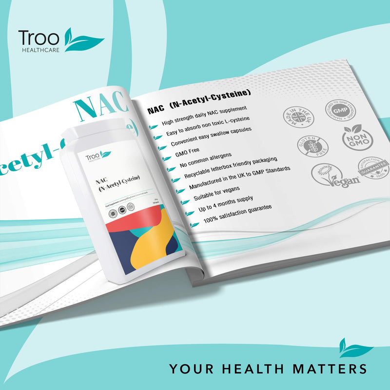 [Australia] - Troo NAC Supplement 600mg - 120 Capsules - N Acetyl Cysteine Amino Acid Providing Non Toxic Stable Form of L-Cysteine - UK Manufactured to GMP Standards 