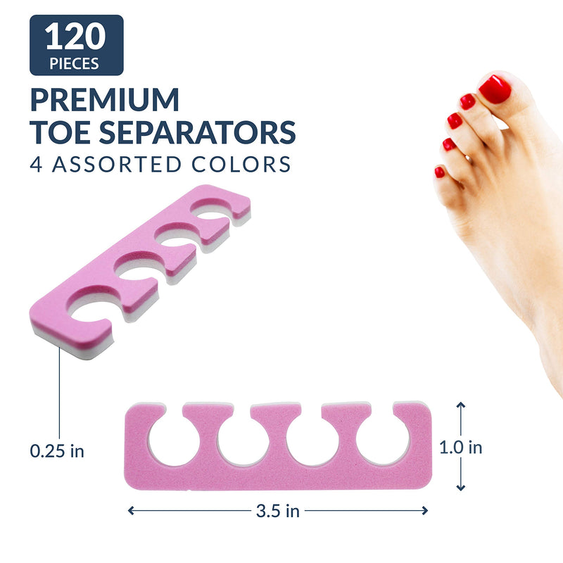 [Australia] - ZMOI 120 PCS Premium Pedicure Toe Separators - Soft & Durable Bulk Salon Pedicure Accessories - 4 Colors 