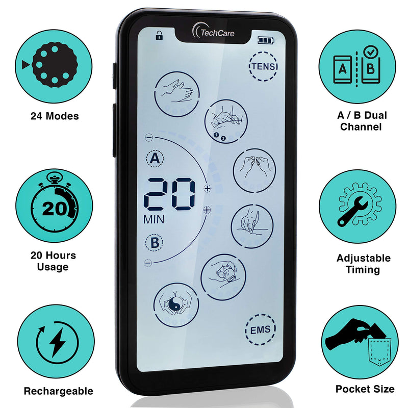 [Australia] - Tens Unit Muscle Stimulator 24 Massage Mode Tens EMS Machine Device Touchscreen Massager Intensity Deep Tissue Shoulder Pain Relief Sciatica Tendonitis Plantar Fasciitis 