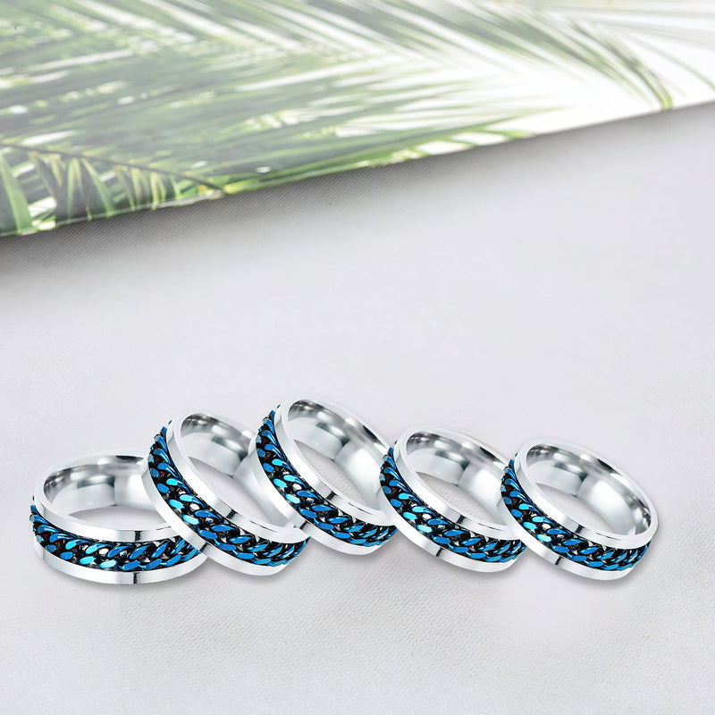 [Australia] - QIEWFIH Chain Spinner Ring Stainless Steel Promise Cool Fidget Rings Trendy Anxiety Titanium Ring Friendship Bottle Spinning Opener Ring for Women Men Blue 6 
