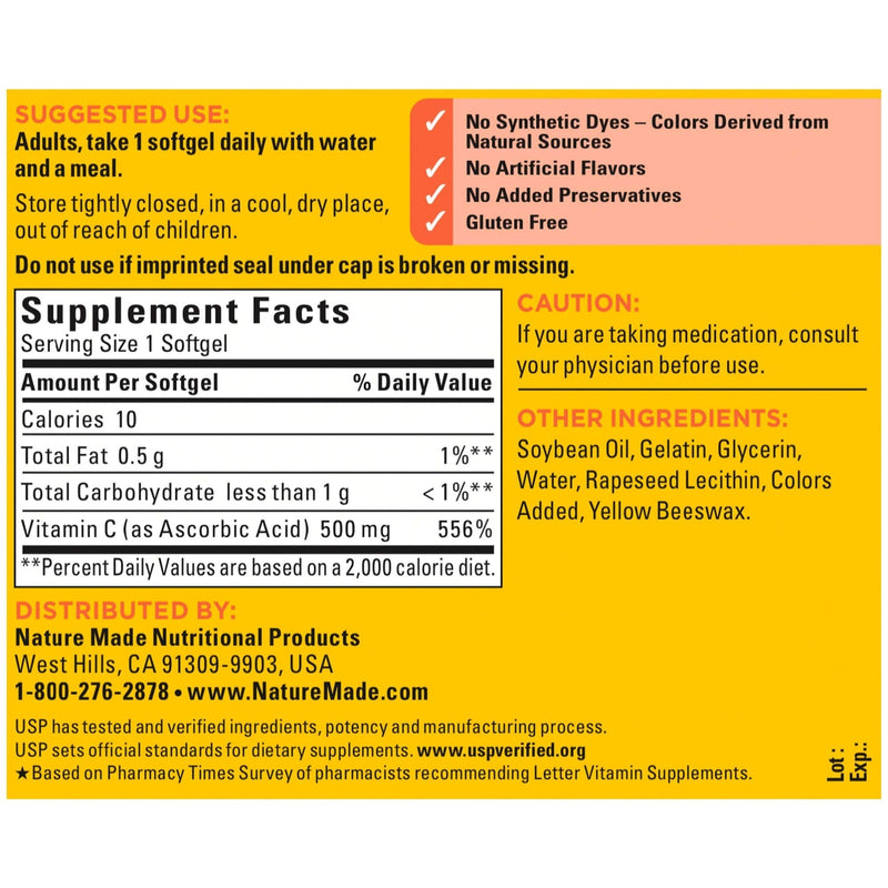 [Australia] - Nature Made Vitamin C 500 mg Softgels, 60 Count to Help Support the Immune System 60 Count (Pack of 1) 