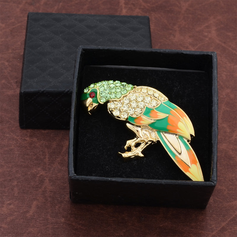 [Australia] - OBONNIE Colorful Enamel Crystal Rhinestone Lovely Parrot Bird Animal Brooch Pin Gold 