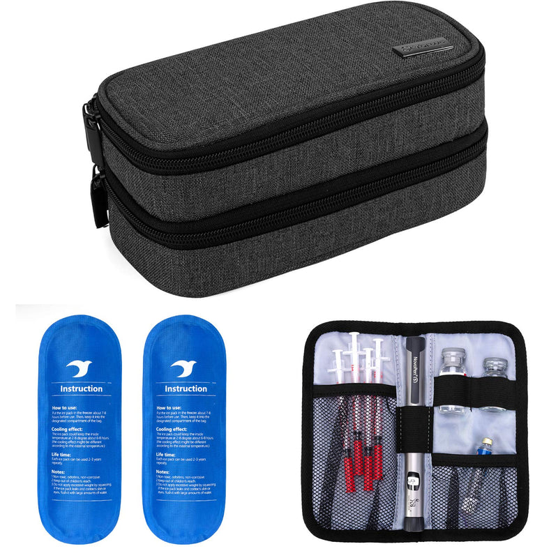 [Australia] - YARWO Insulin Cooler Travel Case with 6 Ice Packs, Double Layers in Different Size Diabetic Supplies Organizer for Insulin Pens, Blood Glucose Monitors or Other Diabetes Care Accessories, Black 