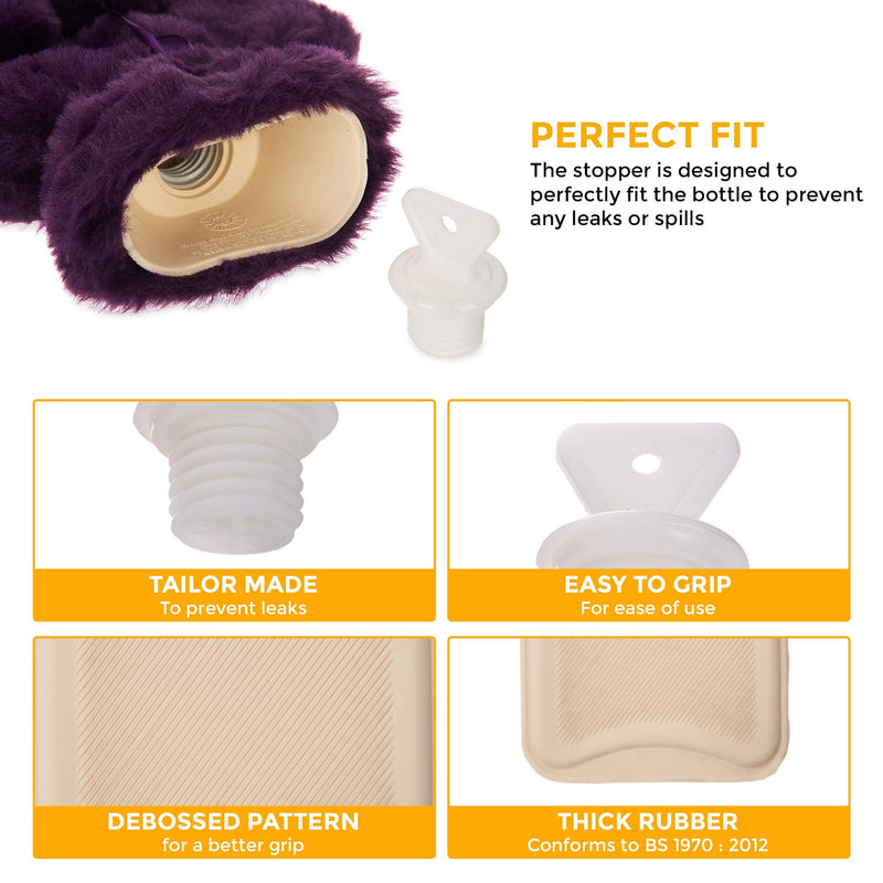 [Australia] - LIVIVO 2L Hot Water Bottle with Insulating Cover Featuring Decorative Pom-Poms - Keep Cosy and Warm (Purple) Purple 