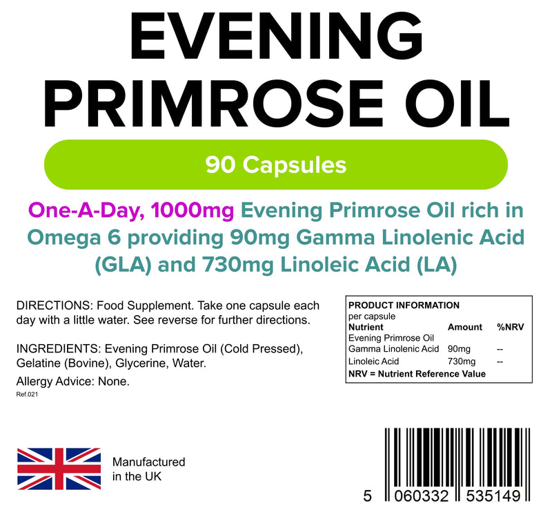 [Australia] - Lindens Evening Primrose Oil 1000mg Capsules - 90 Pack - High Strength, Popular with Women Contains Linoleic Acid & Gamma Linoleic Acid - UK Manufacturer, Letterbox Friendly 