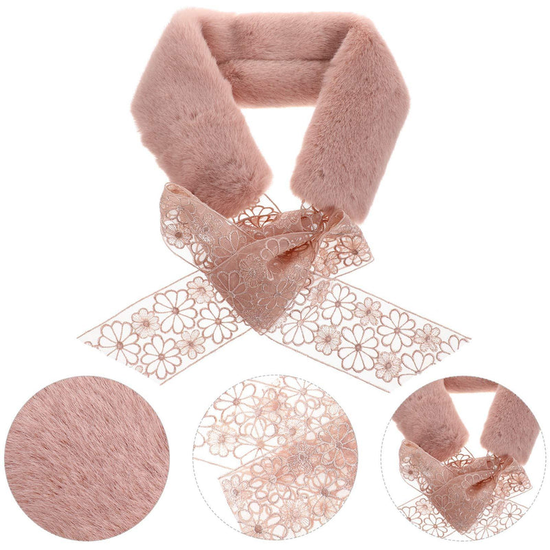 [Australia] - SOIMISS Faux Fur Scarf Winter Warm Soft Cozy Neck Warmer Fall Lace Brushed Wrap Collar Shawl Shrug Winter Plush Scarf for Women Girls Pink 