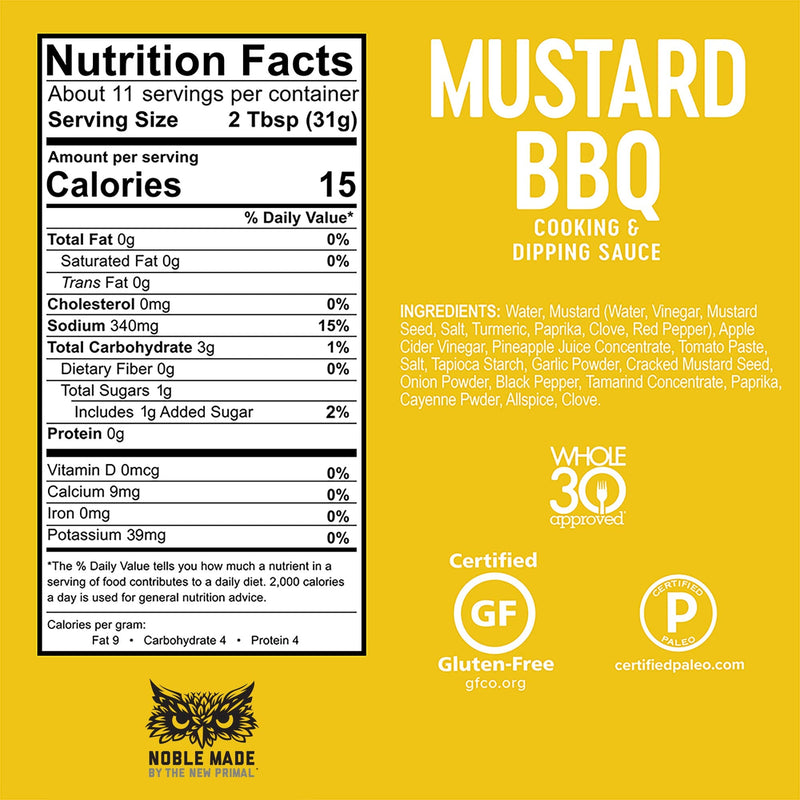 [Australia] - Noble Made by The New Primal Mustard BBQ Cooking & Dipping Sauce, Carolina Gold, Whole30 Approved, Paleo, Certified Gluten Free, Dairy and Soy Free, Keto, 12 Oz Glass Bottle (1 Count) 