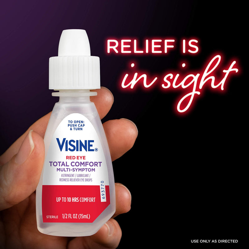 [Australia] - Visine Red Eye Total Comfort Multi-Symptom Eye Drops, All-in-One Astringent, Lubricant & Redness Reliever Eye Drops for Irritated, Dry, Burning, Watery, Itchy, Red, Gritty Eyes, 0.5 fl. oz Comfort and relief 