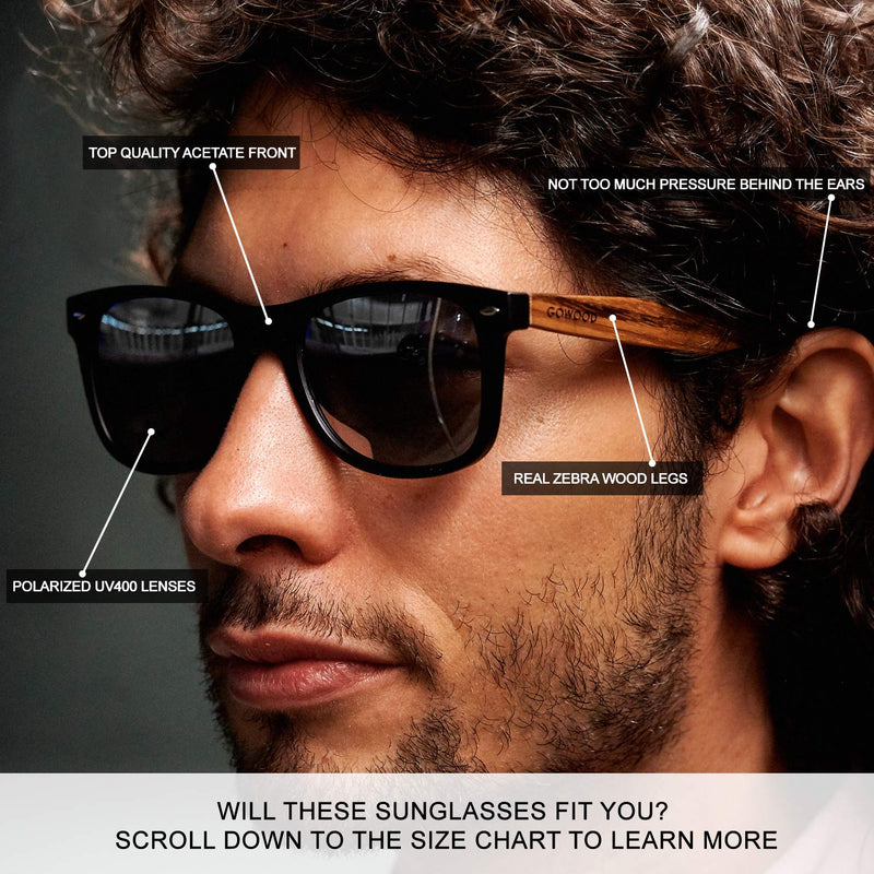 [Australia] - Sunglasses for Men and Women with Zebra Wooden Legs and Polarised Lenses GOWOOD Silver Mirrored 