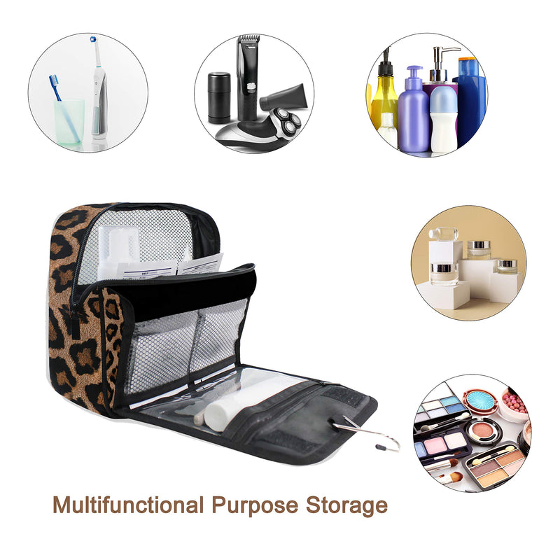 [Australia] - Hanging Travel Toiletry Bag Kit Makeup Case Cosmetics Organizer for Men Women leopard 