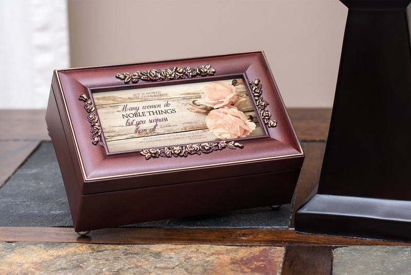 [Australia] - Cottage Garden Noble Woman Rosewood Finish Jewelry Music Box Plays Canon in D 