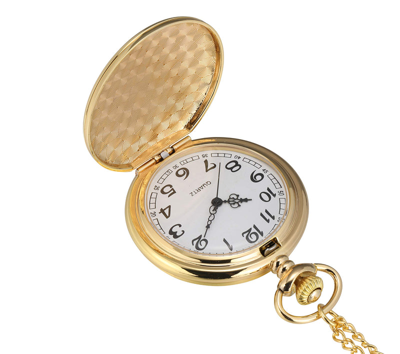 [Australia] - I-MART Smooth Vintage Pocket Watch with Chain Gold 