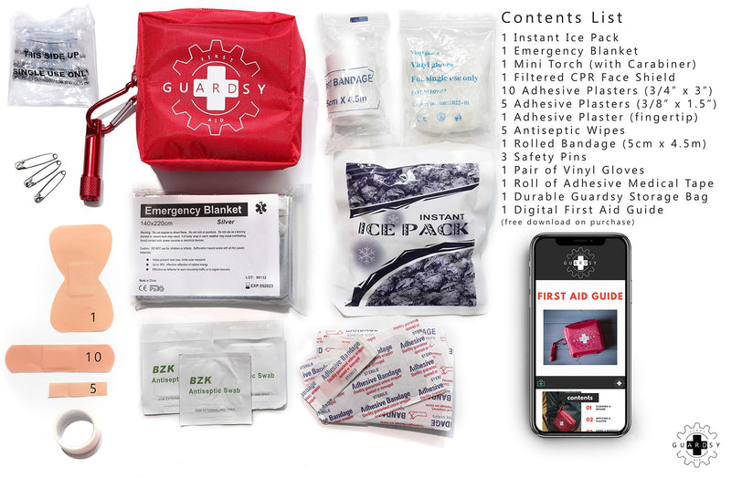 [Australia] - Guardsy Mini First Aid Kit | Compact Small Medical Emergency Survival Kit perfect for Car, Travel, Hiking, Camping, Outdoor, Cycling, Running, Home, Vehicle, Sports. With Digital First Aid Guide app 
