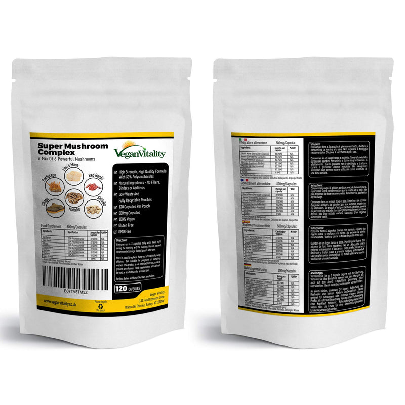 [Australia] - Mushroom Complex 6 Lions Mane Mushroom 120 Capsules High Strength Vegan Supplement with Lions Mane, Reishi, Chaga Mushroom Powder, Shitake, Cordyceps & Maitake 