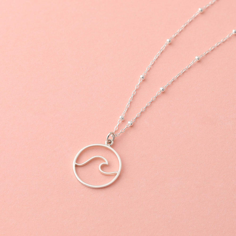 [Australia] - Boma Jewelry Sterling Silver Wave Water Element Circle Round Pendant Necklace, 18 Inches 