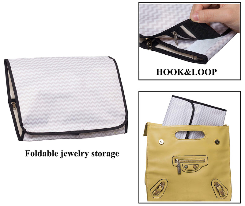 [Australia] - MISSLO Hanging Jewelry Organizer Travel Foldable Jewelry Roll Storage Case with 14 Cotton Zippered Pockets for Traveling, Closet, Suitcase 