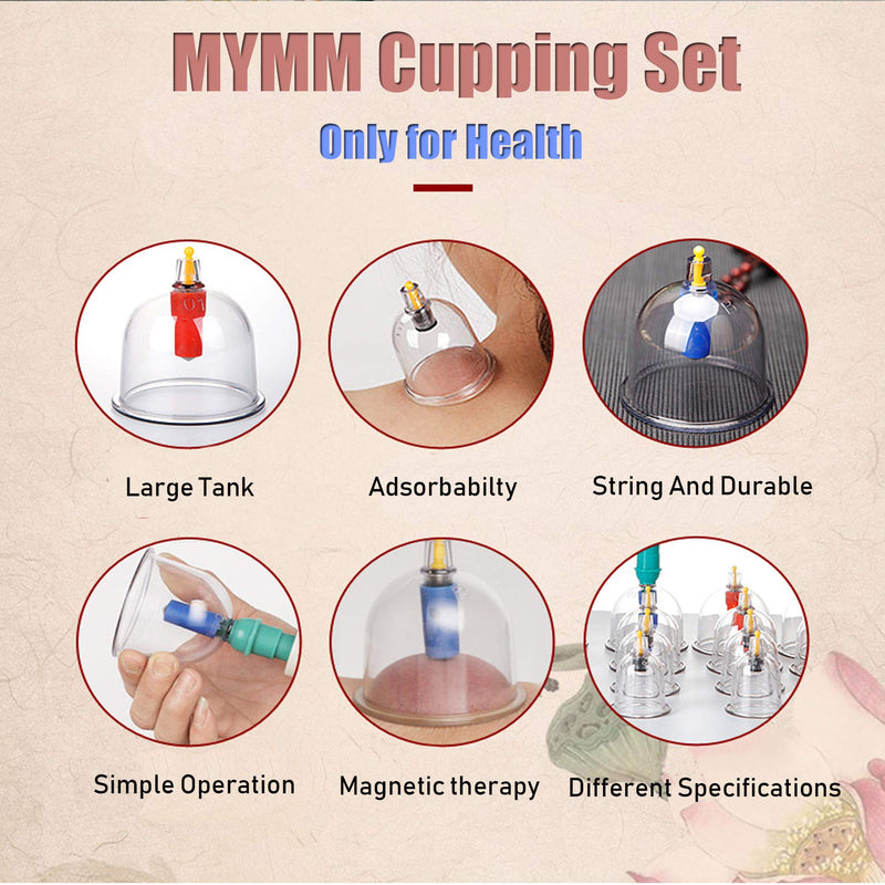 [Australia] - 12 Cupping Cups Sets Biomagnetic Traditional Professional Chinese Therapy Massage Cupping Set Household Pull Out Vacuum Cupping Kit/Chinese Massage Hijama Suction (12) 12 