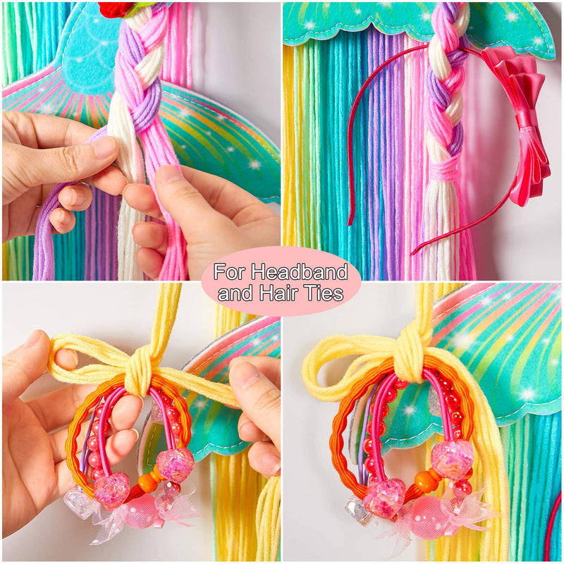 [Australia] - Beinou Hair Bow Holder Organizer for Girls Mermaid Headband Holder Colorful Yarn Tassels Hair Clip Organizer Storage Mermaid Party Decor Home Decor Rainbow 