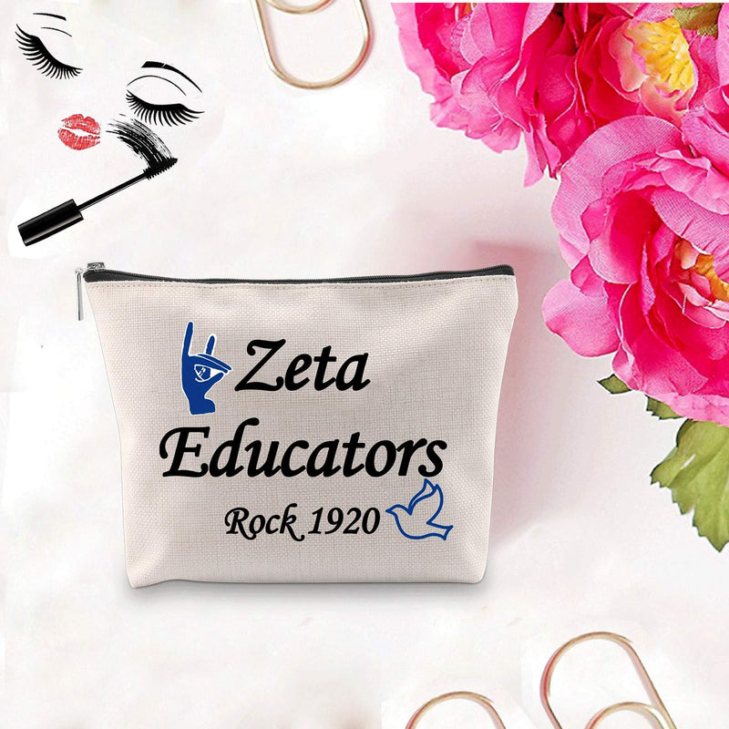 [Australia] - PXTIDY Greek Sorority Gift Appointment Makeup Bag for Women Zeta Educators Rock 1920 Cosmetic Bag Sisterhood Gift Sorority Paraphernalia Gift(beige) beige 
