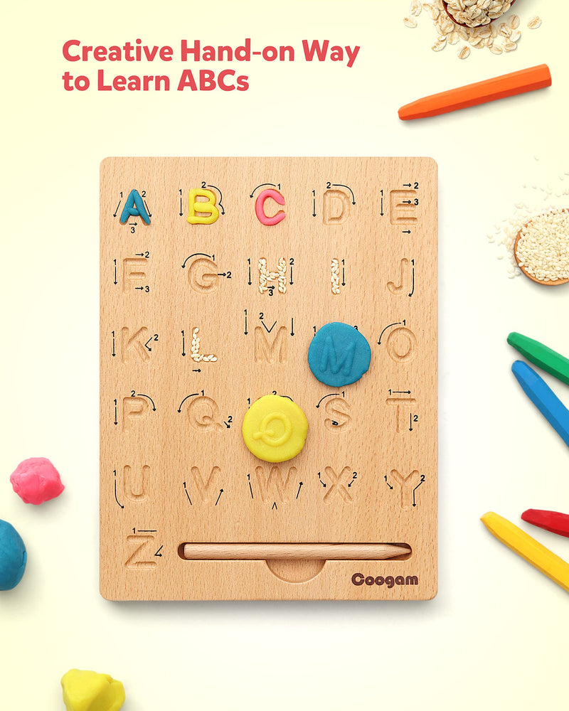[Australia] - Coogam Wooden Letters Practicing Board, Double-Sided Alphabet Tracing Tool Learning to Write ABC Educational Toy Game Fine Motor Montessori Gift for Preschool 3 4 5 Years Old Kids 