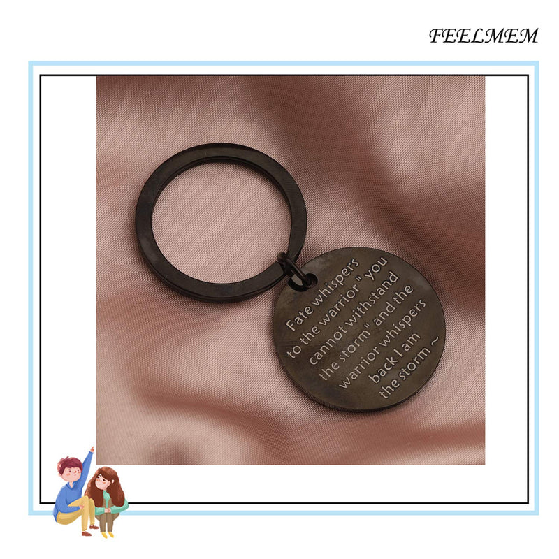 [Australia] - FEELMEM Encouragement Keychain I am The Storm Fate Whispers to The Warrior Keyring Inspirational Jewelry Gift Black 