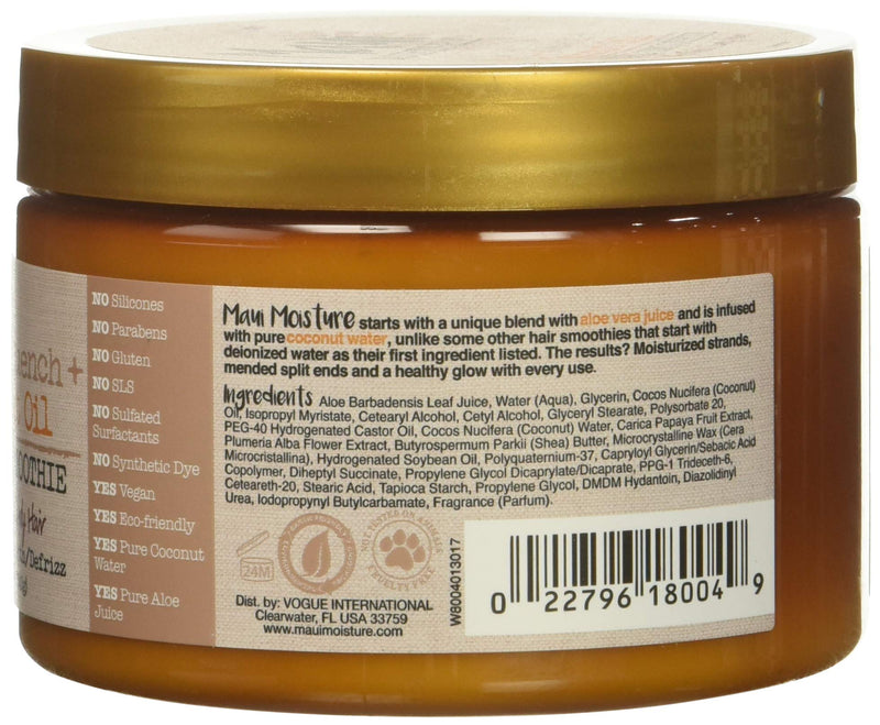 [Australia] - Maui Moisture Curl Quench + Coconut Oil Hydrating Curl Smoothie, Creamy Silicone-Free Styling Cream for Tight Curls, Braids, Twist-Outs & Wash & Go Styles, Vegan & Paraben-Free, 12 oz 
