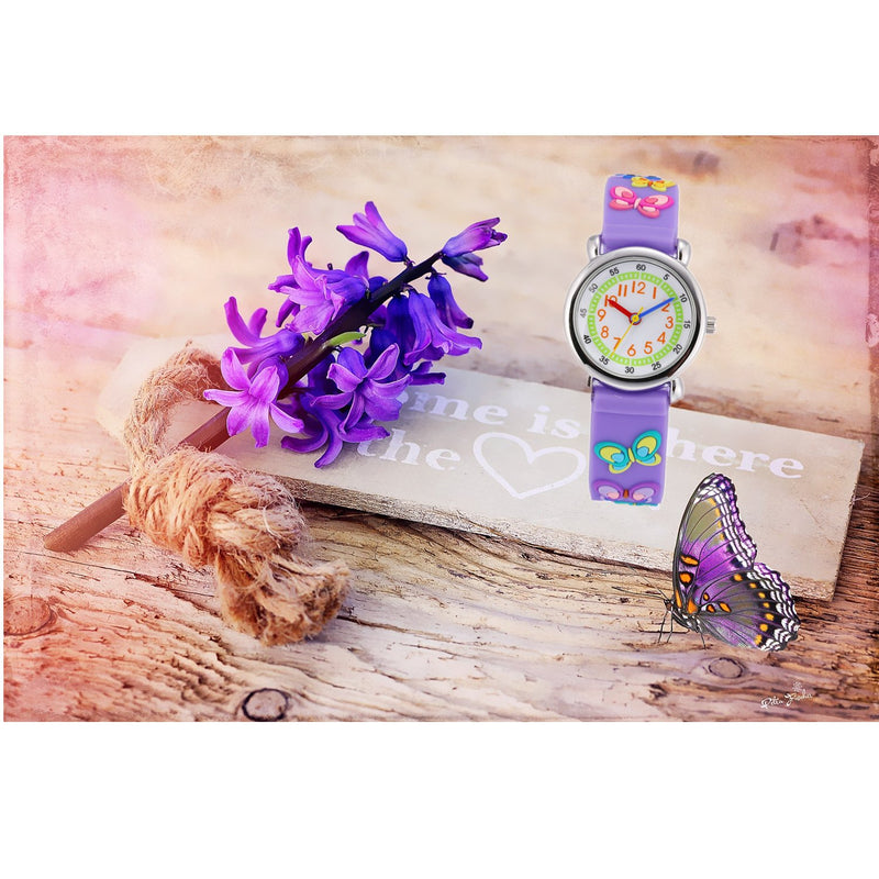 [Australia] - Jewtme Kids Time Teacher Watches 3D Cute Cartoon Silicone Children Toddler Butterfly Wrist Watches for Ages 3-10 Boys Girls Little Child Butterfly Purple 