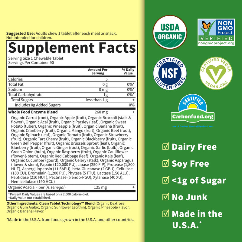 [Australia] - Garden of Life Dr Formulated Digestive Enzymes with Papain, Bromelain, Lipase for Digestion & Nutrient Absorption – Organic Digest+ - Vegan, Gluten-Free, Non-GMO, Tropical Fruit Flavor, 90 Chewables 