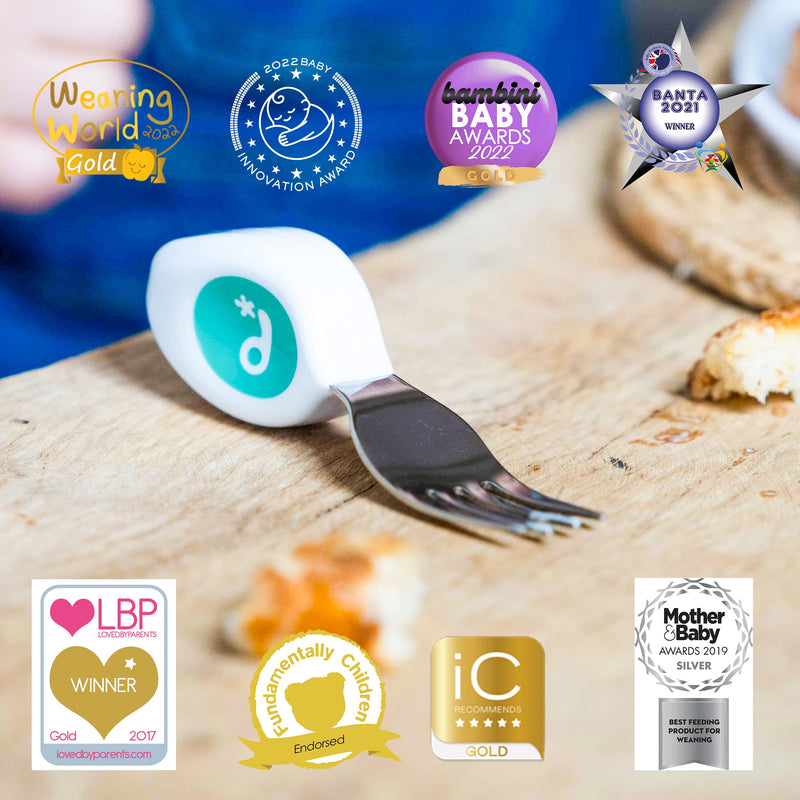 [Australia] - Doddl Cutlery Set, Toddler Self Feeding Cutlery, Spoon, Fork & Knife, 12months+ (Aqua) Aqua 
