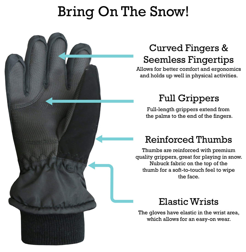 [Australia] - N'Ice Caps Kids Thinsulate Waterproof Bulky Winter Snow Ski Glove With Ridges Black 1 3-4 Years 