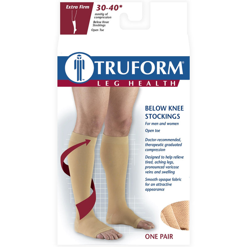 [Australia] - Truform 30-40 mmHg Compression Stockings for Men and Women, Knee High Length, Open Toe, Beige, Medium Medium (1 Pair) 