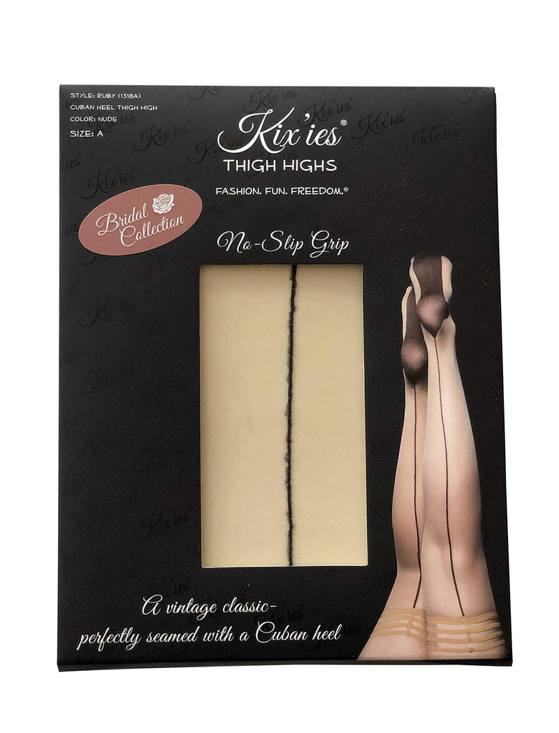 [Australia] - Kix'ies Bridal Hosiery Thigh High Stockings For Women with No-Slip Stay Up Grip | Bridal Lingerie - Bridal Wedding Collection Nude Ruby Cuban Heel C 