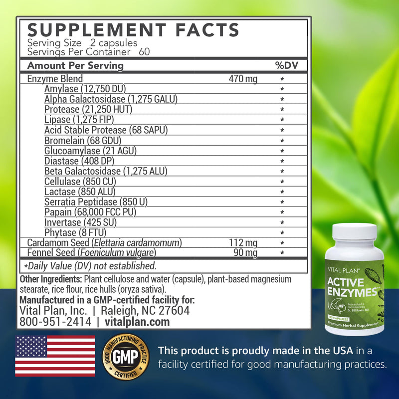 [Australia] - Vital Plan Active Enzymes Supplement by Dr. Bill Rawls - Digestive Enzymes for Gut Health & Digestion - Protease, Bromelain, Lactase, Amylase & Lipase 
