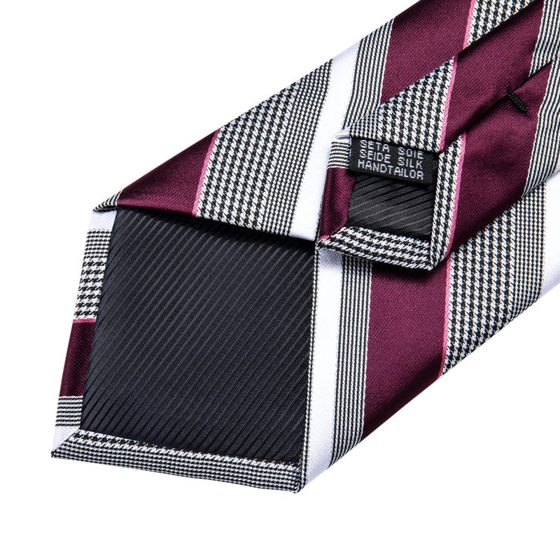 [Australia] - DiBanGu Men's Stripe Tie Silk Woven Necktie Pocket Square Cufflink Set Formal Business Prom Wedding 01 Grey and Burgundy 